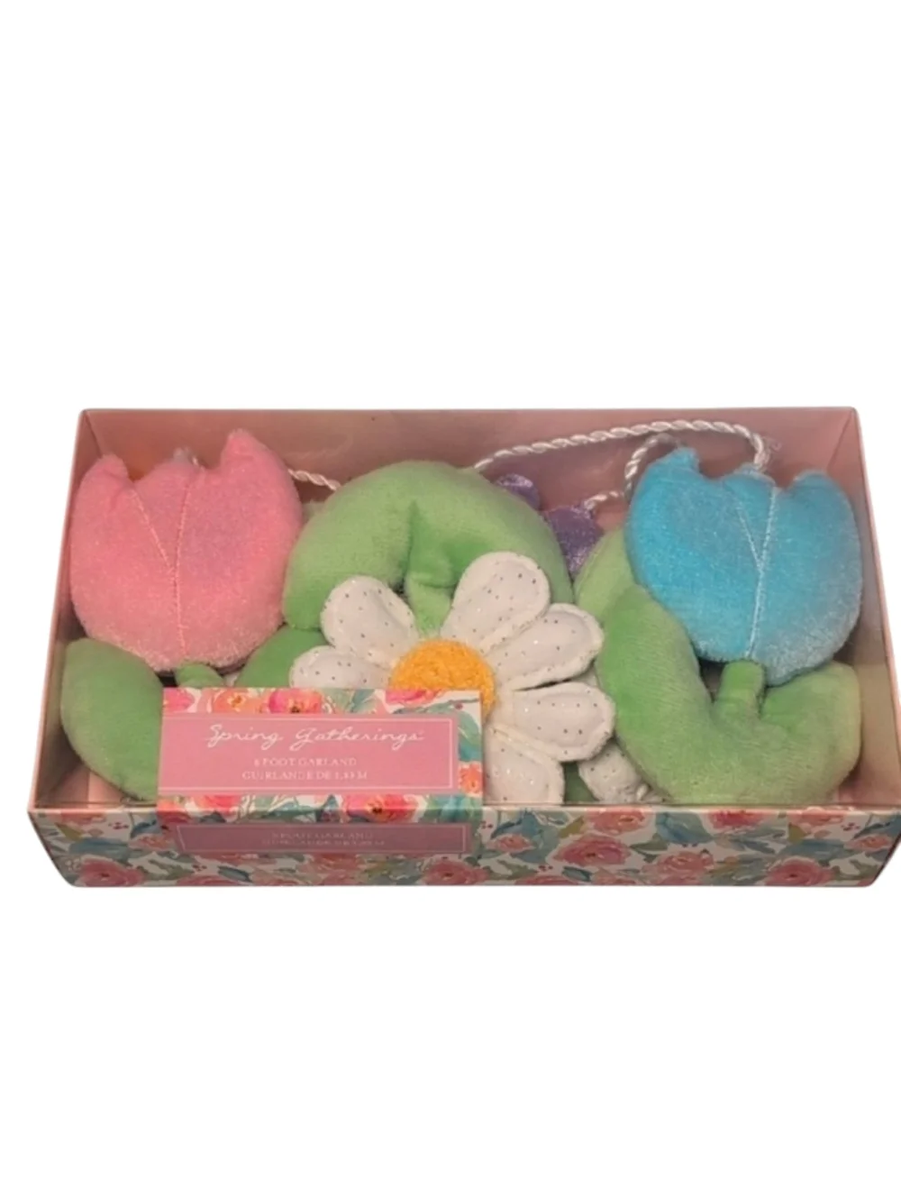 Spring Gatherings Spring Floral Plush 6 Foot Garland - Pink, Blue, Green